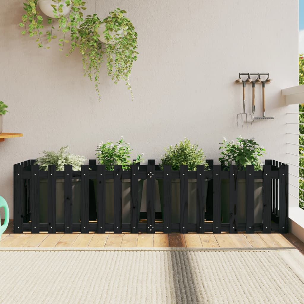 vidaXL Carré potager à lattes noir 200x50x50 cm en pin massif