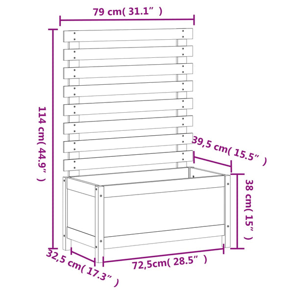 vidaXL Jardinière avec treillis 79x39,5x114 cm en pin massif