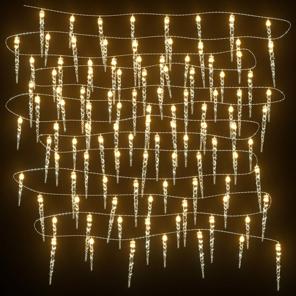 Weihnachts-Eiszapfen-Lichterkette, 100 LEDs, Warmweiß