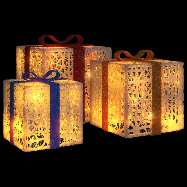 Beleuchtete Geschenkboxen, 3 Stk., 64 LEDs, Warmweiß
