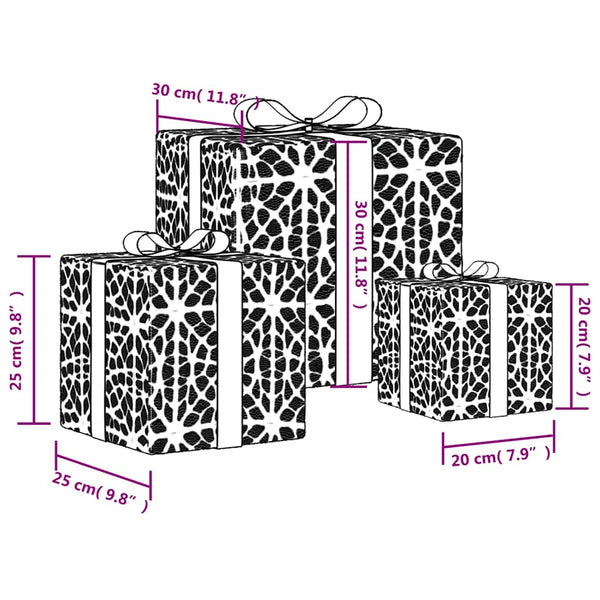 Beleuchtete Geschenkboxen, 3 Stk., 64 LEDs, Warmweiß