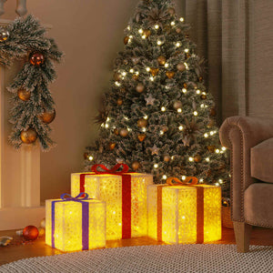 Beleuchtete Geschenkboxen, 3 Stk., 64 LEDs, Warmweiß