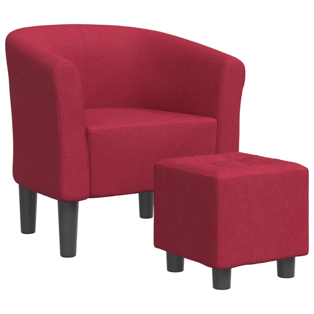 Clubsessel mit Hocker, Weinrot