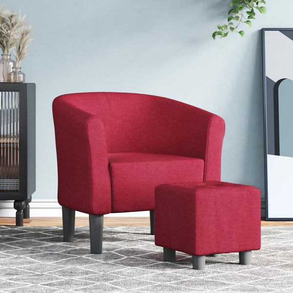 Clubsessel mit Hocker, Weinrot