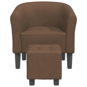 Clubsessel mit Hocker, Braun Stoff