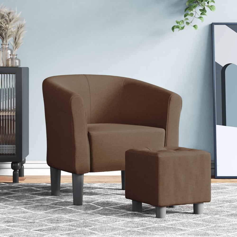 Clubsessel mit Hocker, Braun Stoff