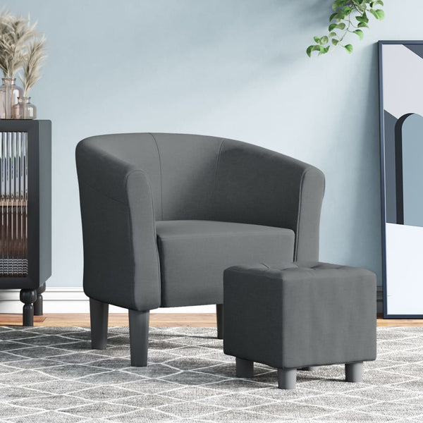 Clubsessel mit Hocker Dunkelgrau Stoff