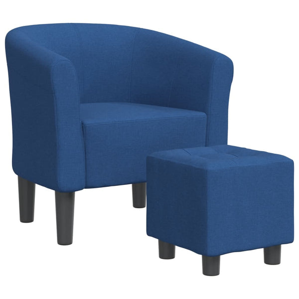 Blauer Clubsessel mit Fußhocker