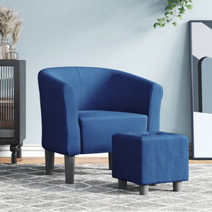 Blauer Clubsessel mit Fußhocker