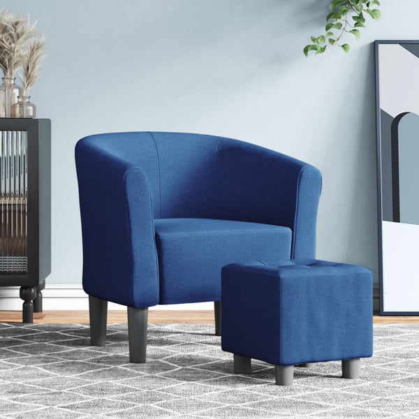 Blauer Clubsessel mit Fußhocker