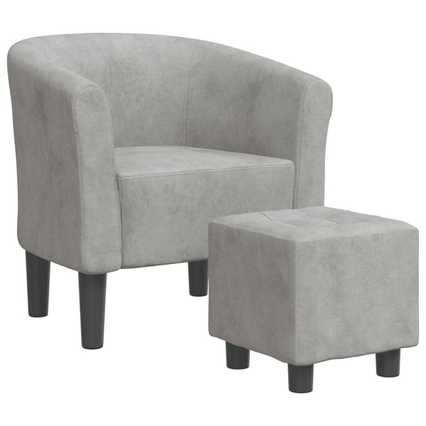 Clubsessel mit Hocker, Hellgrau Samt