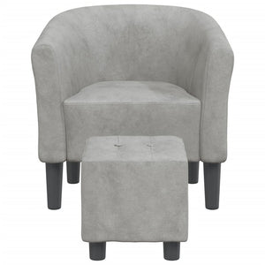 Clubsessel mit Hocker, Hellgrau Samt