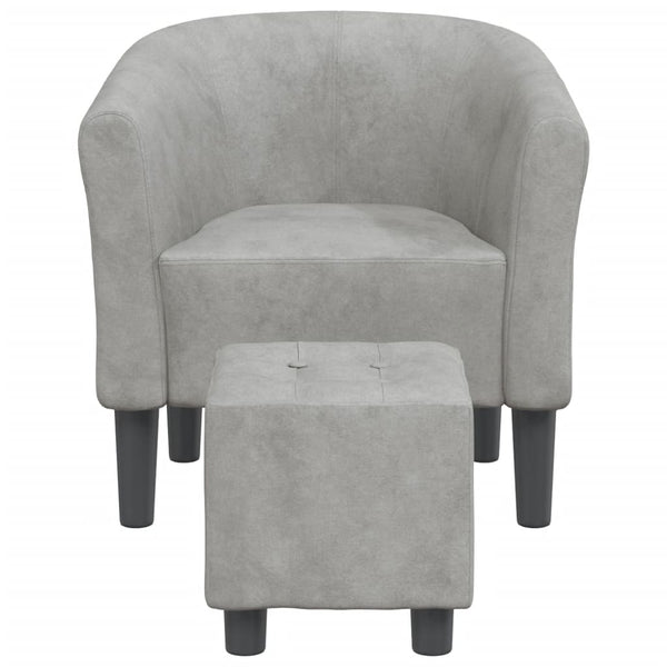 Clubsessel mit Hocker, Hellgrau Samt