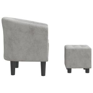 Clubsessel mit Hocker, Hellgrau Samt