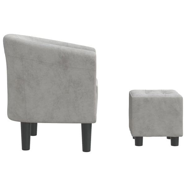 Clubsessel mit Hocker, Hellgrau Samt