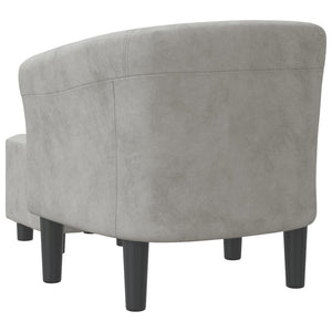 Clubsessel mit Hocker, Hellgrau Samt
