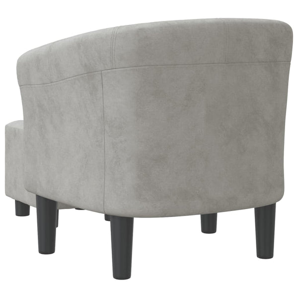 Clubsessel mit Hocker, Hellgrau Samt