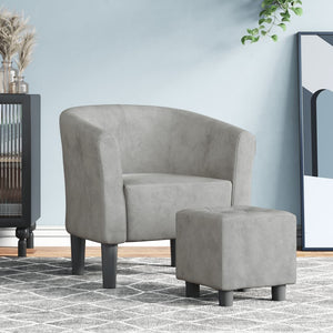 Clubsessel mit Hocker, Hellgrau Samt