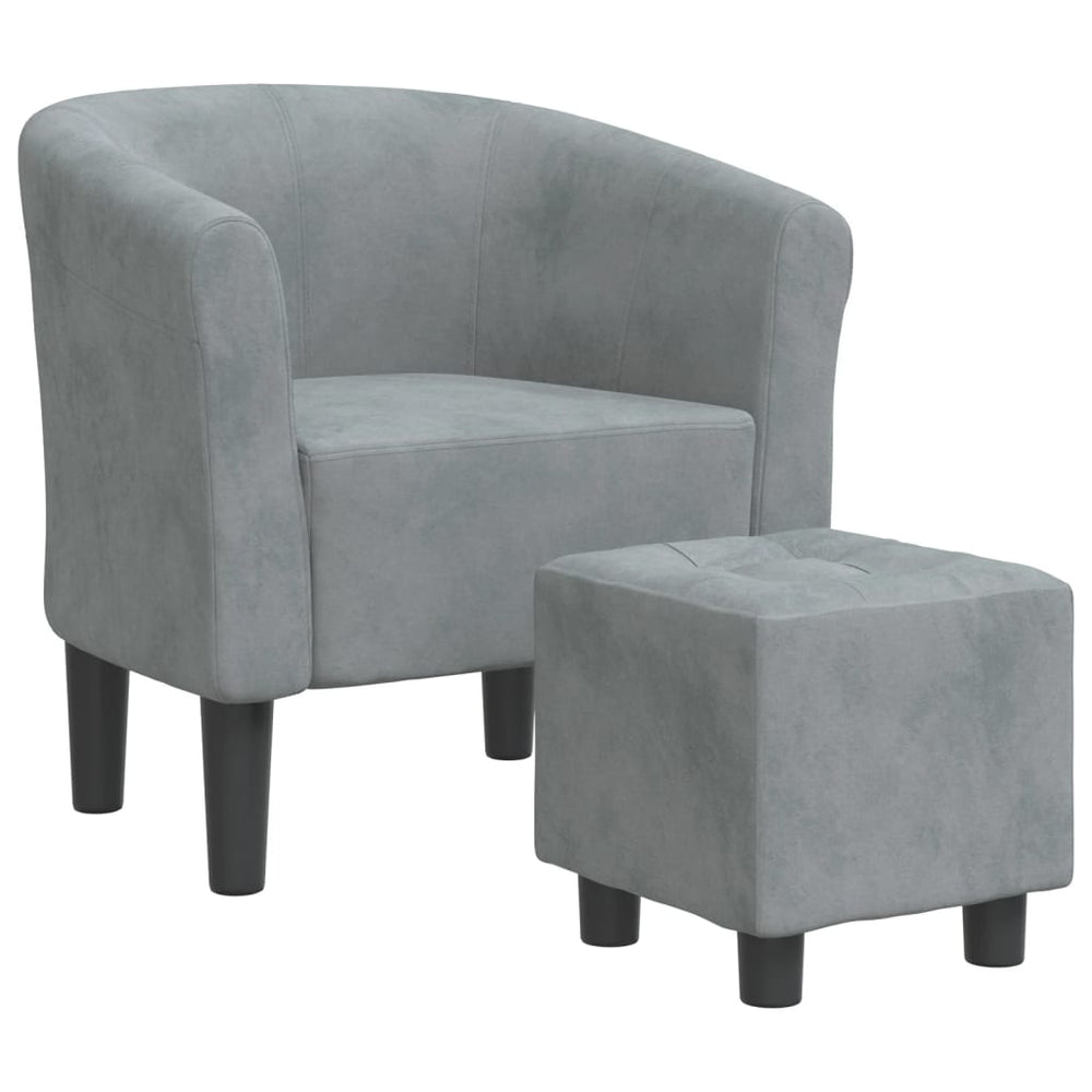 Clubsessel mit Hocker, Dunkelgrau Samt