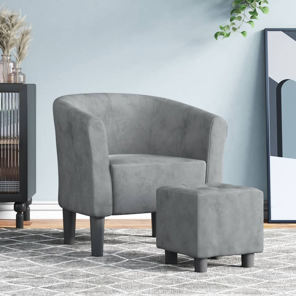 Clubsessel mit Hocker, Dunkelgrau Samt