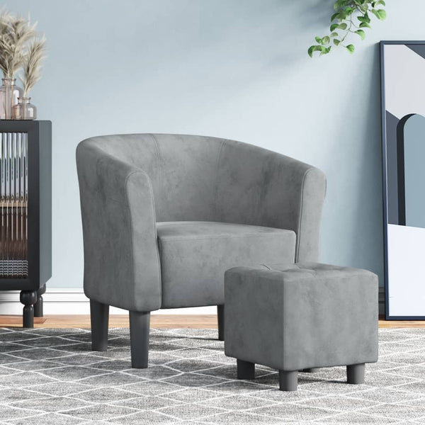 Clubsessel mit Hocker, Dunkelgrau Samt