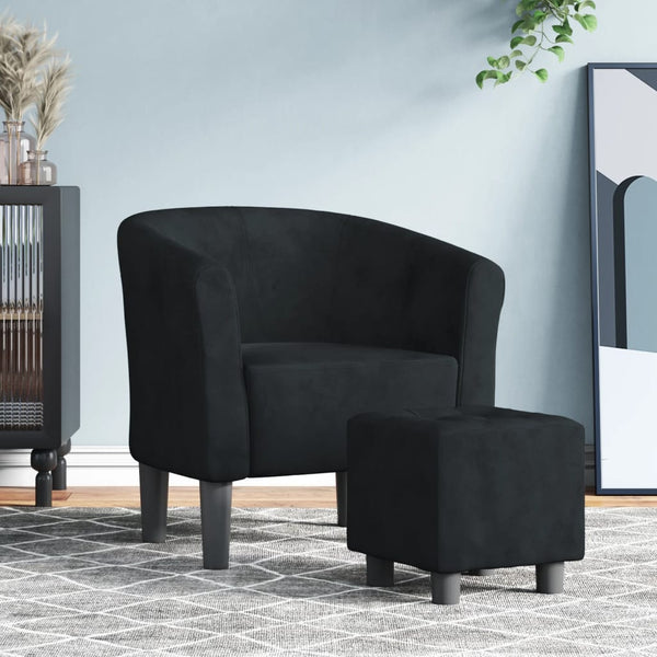 Clubsessel mit Hocker Schwarz Samt