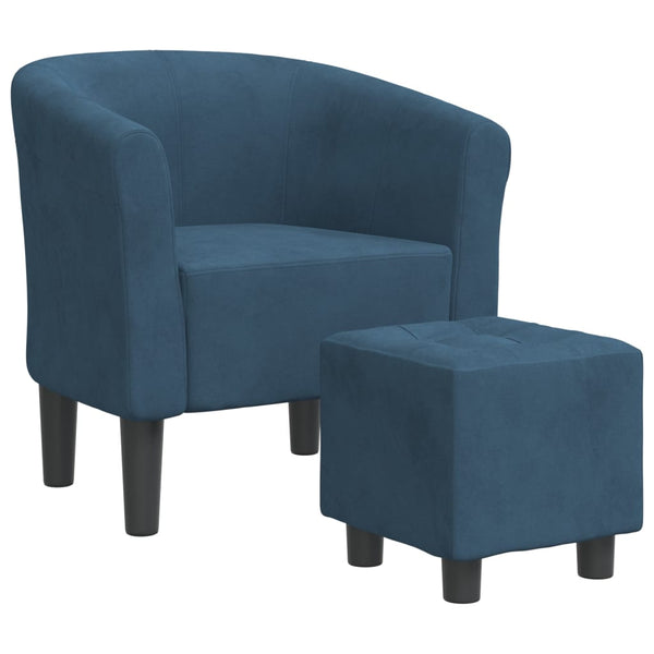 Clubsessel mit Hocker, Dunkelblau Samt