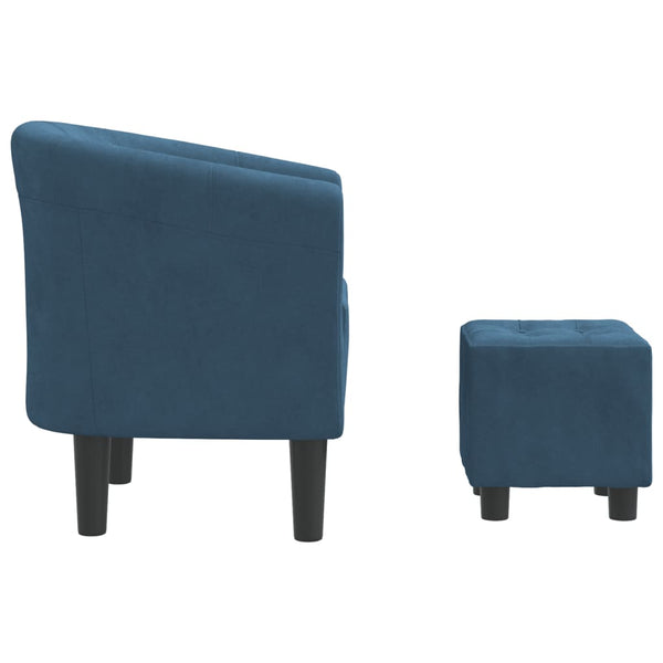 Clubsessel mit Hocker, Dunkelblau Samt