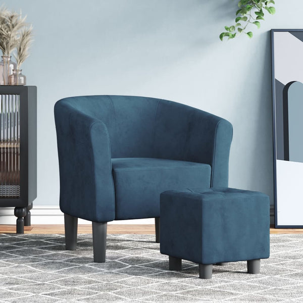 Clubsessel mit Hocker, Dunkelblau Samt