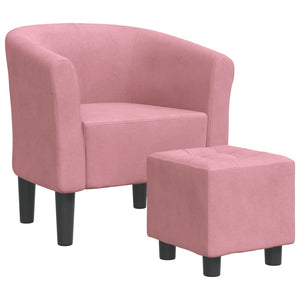 Clubsessel Rosa Samt mit Fußhocker