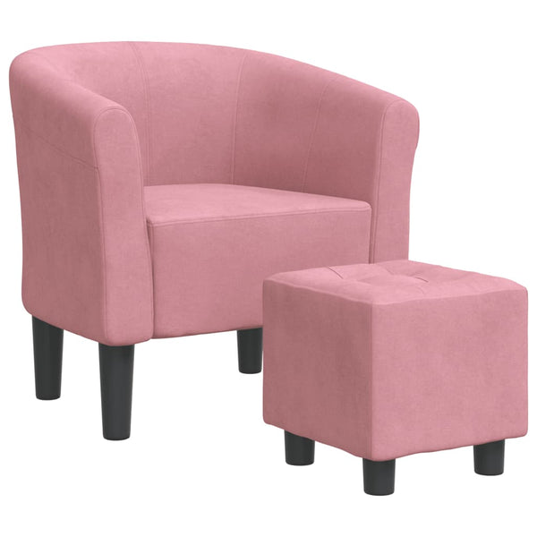 Clubsessel Rosa Samt mit Fußhocker