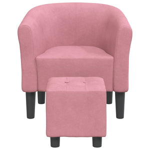Clubsessel Rosa Samt mit Fußhocker