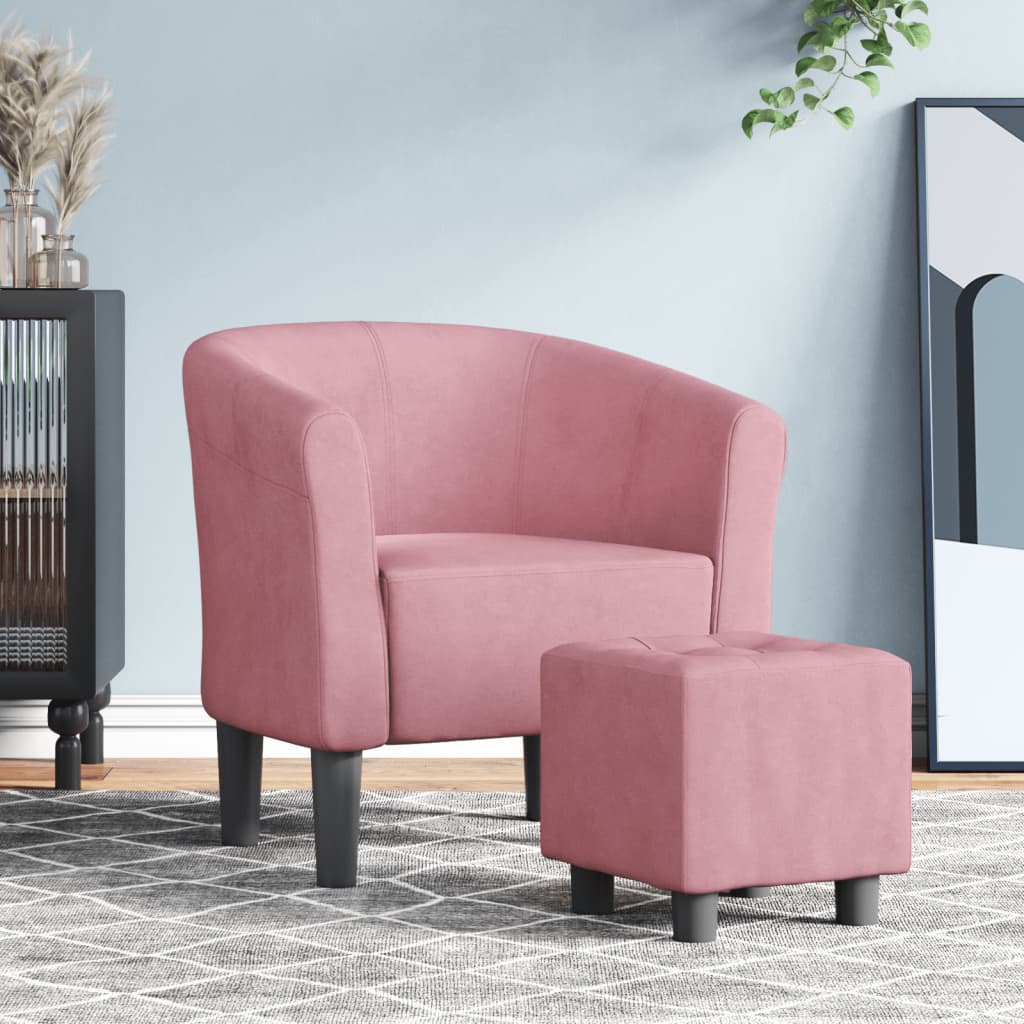 Clubsessel Rosa Samt mit Fußhocker
