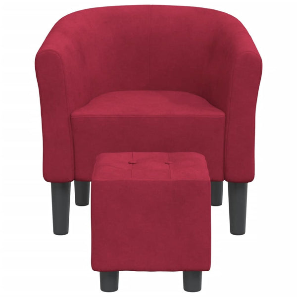 Clubsessel Weinrot Samt mit Hocker