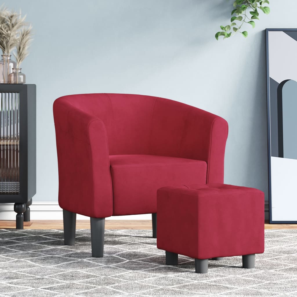 Clubsessel Weinrot Samt mit Hocker