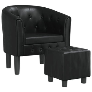 Clubsessel mit Hocker, Schwarz Kunstleder