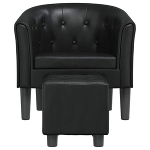Clubsessel mit Hocker, Schwarz Kunstleder