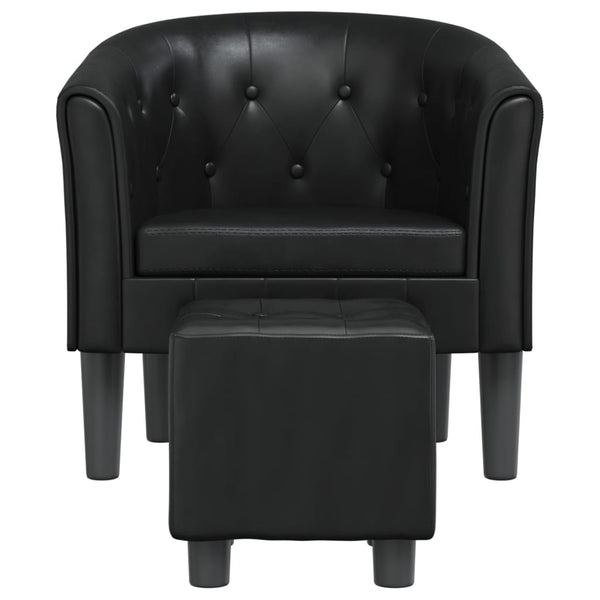Clubsessel mit Hocker, Schwarz Kunstleder