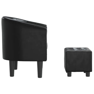 Clubsessel mit Hocker, Schwarz Kunstleder