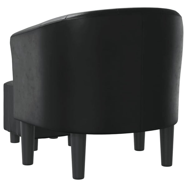 Clubsessel mit Hocker, Schwarz Kunstleder