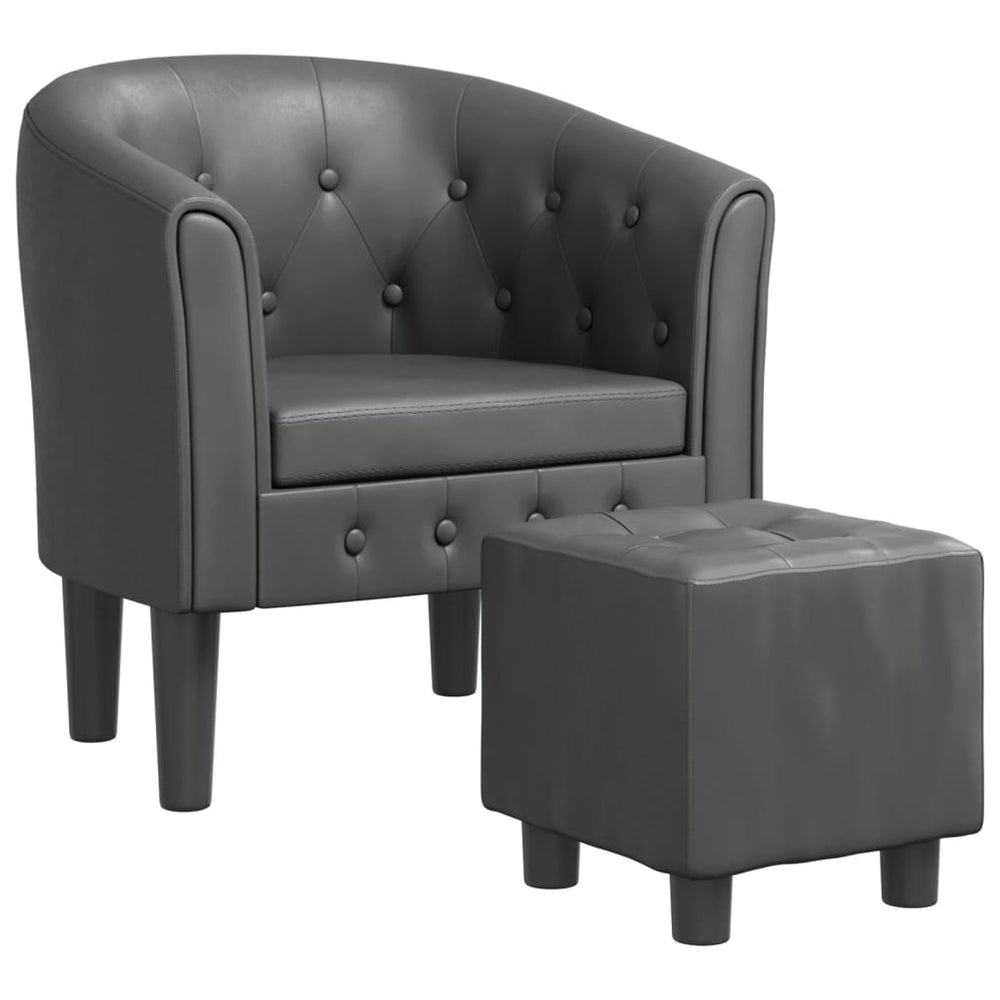 Clubsessel mit Hocker, Grau Kunstleder
