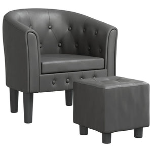 Clubsessel mit Hocker, Grau Kunstleder