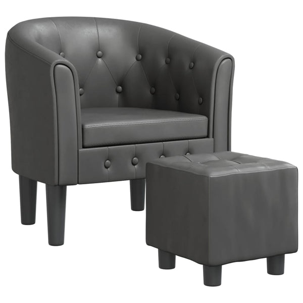Clubsessel mit Hocker, Grau Kunstleder