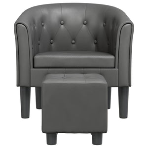 Clubsessel mit Hocker, Grau Kunstleder