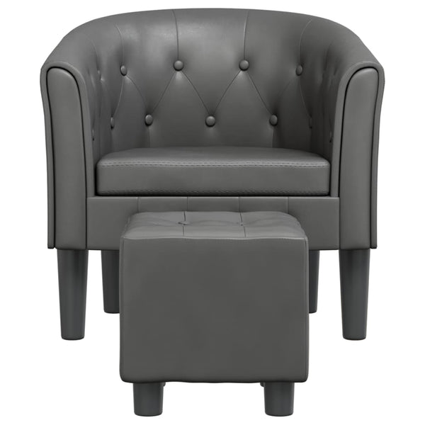 Clubsessel mit Hocker, Grau Kunstleder