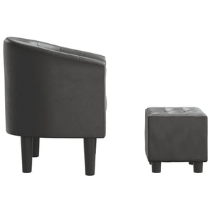 Clubsessel mit Hocker, Grau Kunstleder