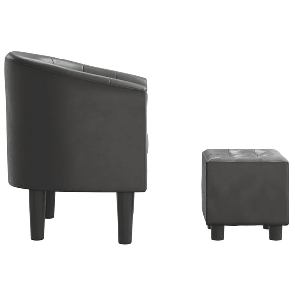 Clubsessel mit Hocker, Grau Kunstleder