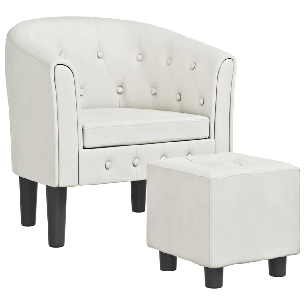 Clubsessel mit Hocker, Weißes Kunstleder