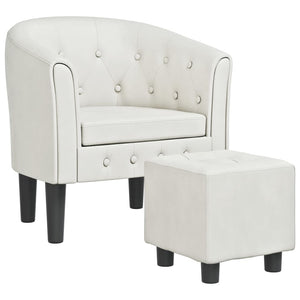 Clubsessel mit Hocker, Weißes Kunstleder
