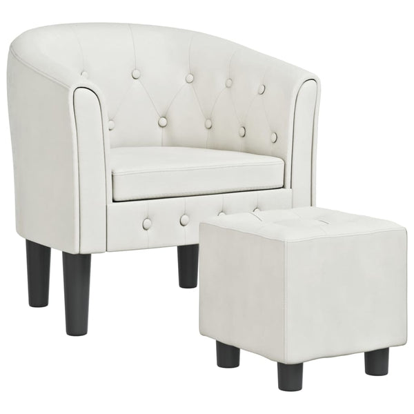 Clubsessel mit Hocker, Weißes Kunstleder